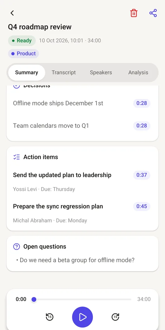 Decisions and action items